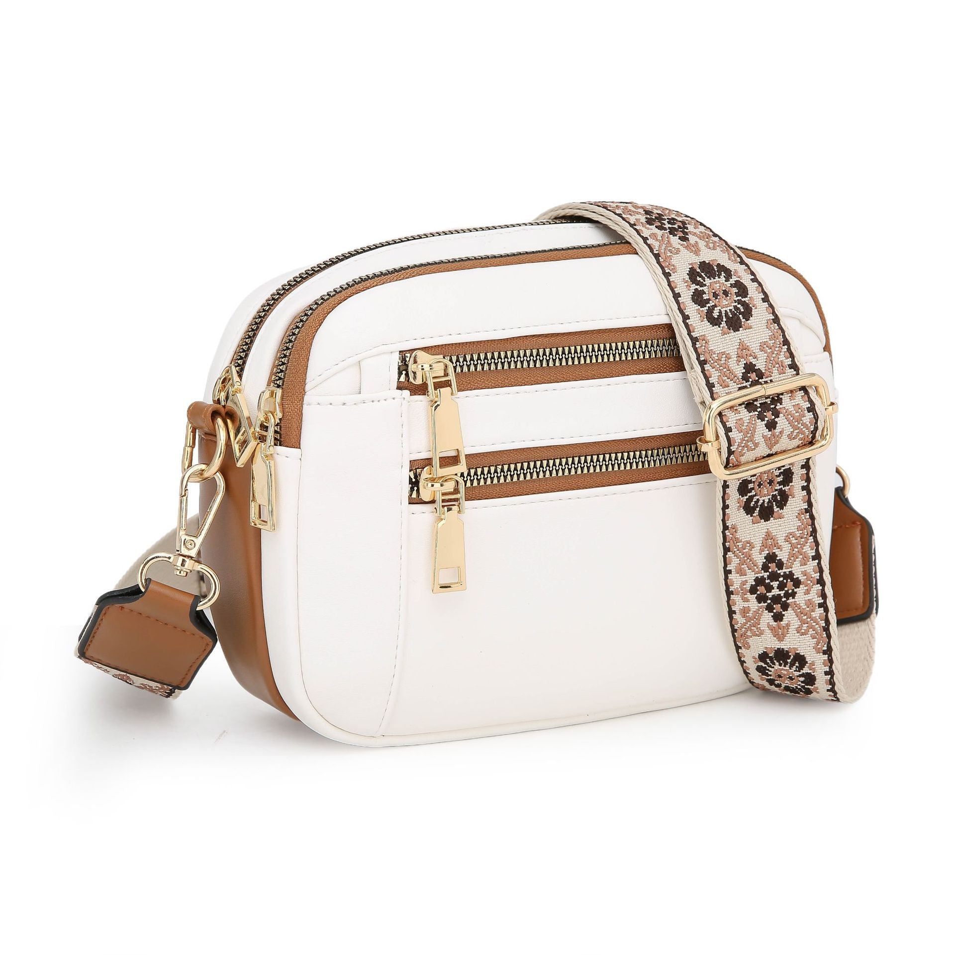 Color Block Multifunctional PU Crossbody Bag With Zipper And Adjustable Shoulder Strap