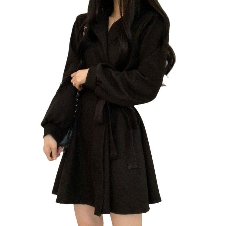 Women's Minimalist Cinched Waist Long-Sleeve Suit Dress