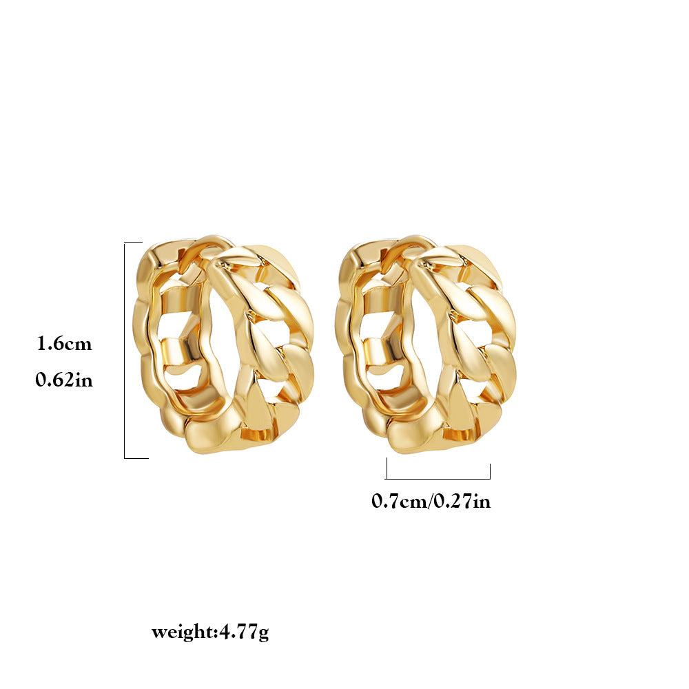 18K Gold Retro Minimalist Earrings Geometric Twist Circle Layered Light-Luxury Hoops