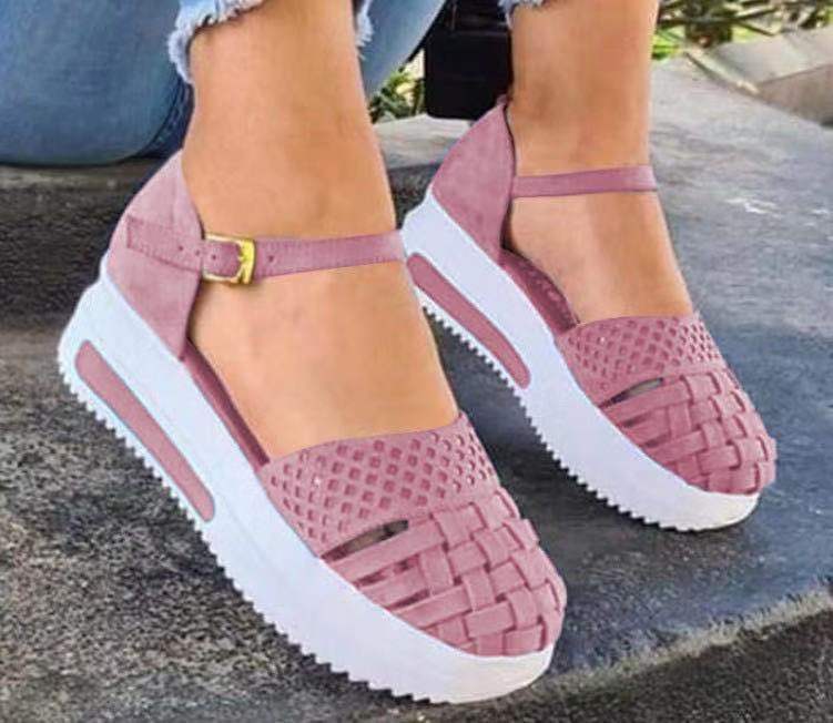 Summer New Fashion Word Buckle With Thick Bottom Toe Cap Sandals For Women