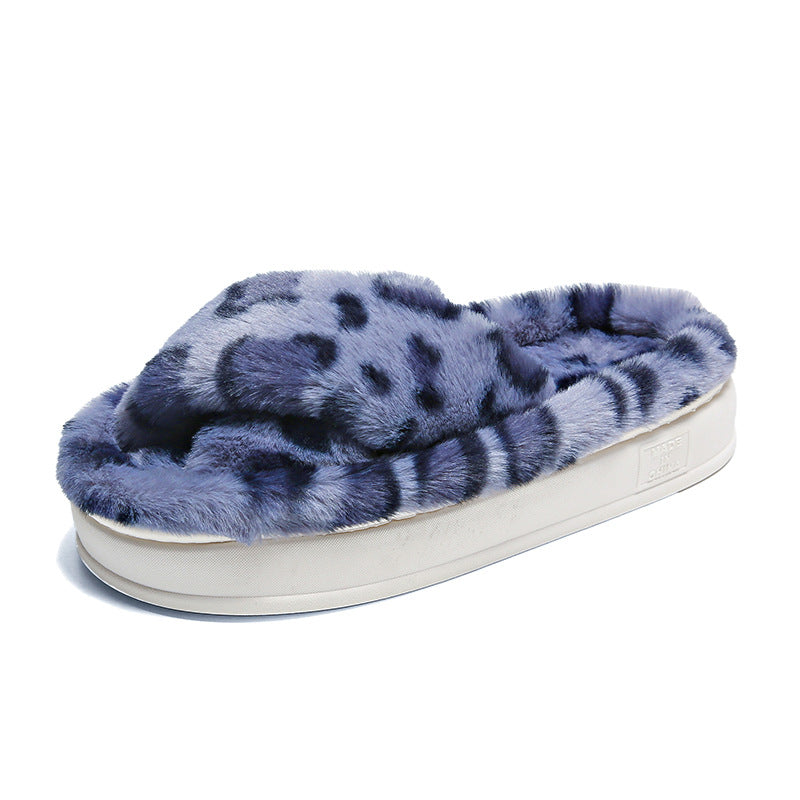 Plus Size Leopard Cross-border Fluffy Slippers Women
