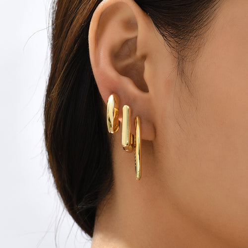 18K Gold Retro Minimalist Earrings Geometric Twist Circle Layered Light-Luxury Hoops