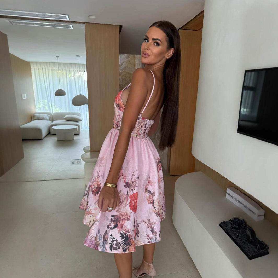 Women's Fashionable Slim-Fit Printed Strap Dress