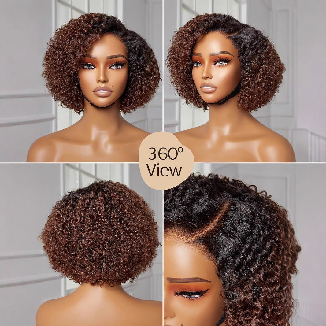 Wig Fashionable Synthetic Cap Brown Side-Parted Short Curly Hair African Curls