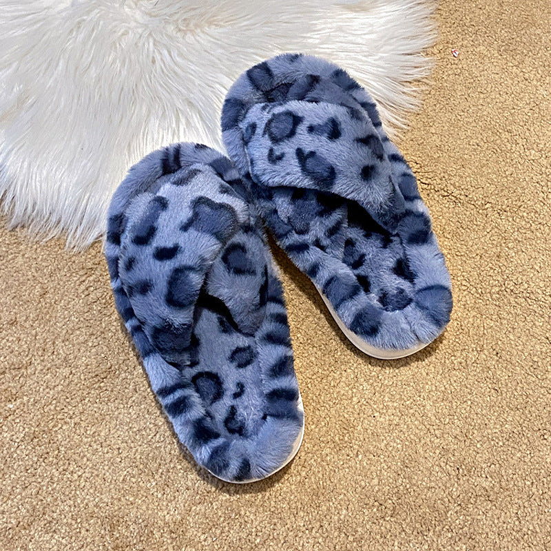 Plus Size Leopard Cross-border Fluffy Slippers Women