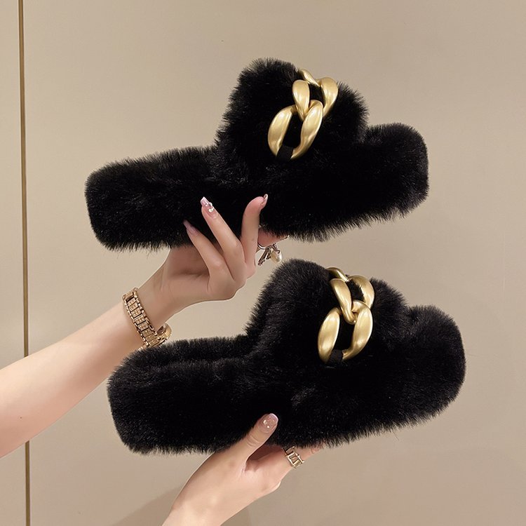 Wool Slippers With Thick Soles For Women To Wear Outside