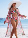 Womens Swimwear Bikini Three-Piece Set With Multi-Color Prints