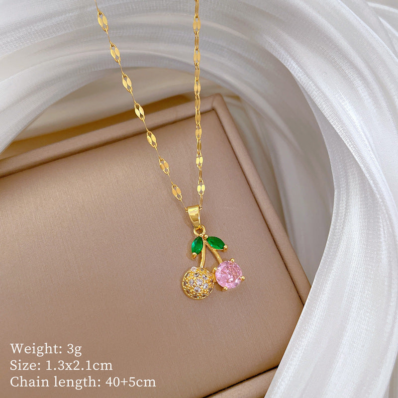 Cherry Diamond Micro Inlaid Real Gold Necklace Earrings