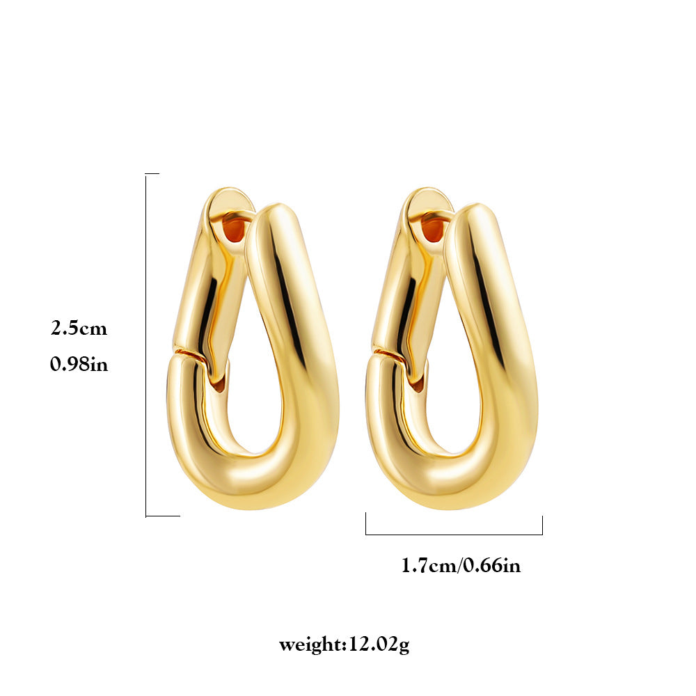 18K Gold Retro Minimalist Earrings Geometric Twist Circle Layered Light-Luxury Hoops