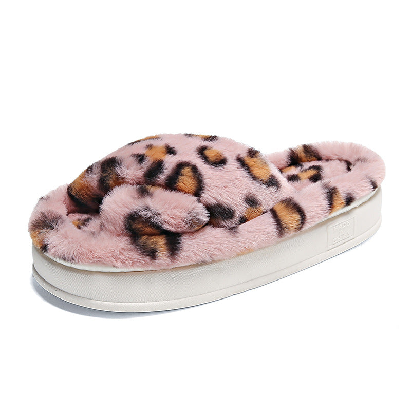 Plus Size Leopard Cross-border Fluffy Slippers Women