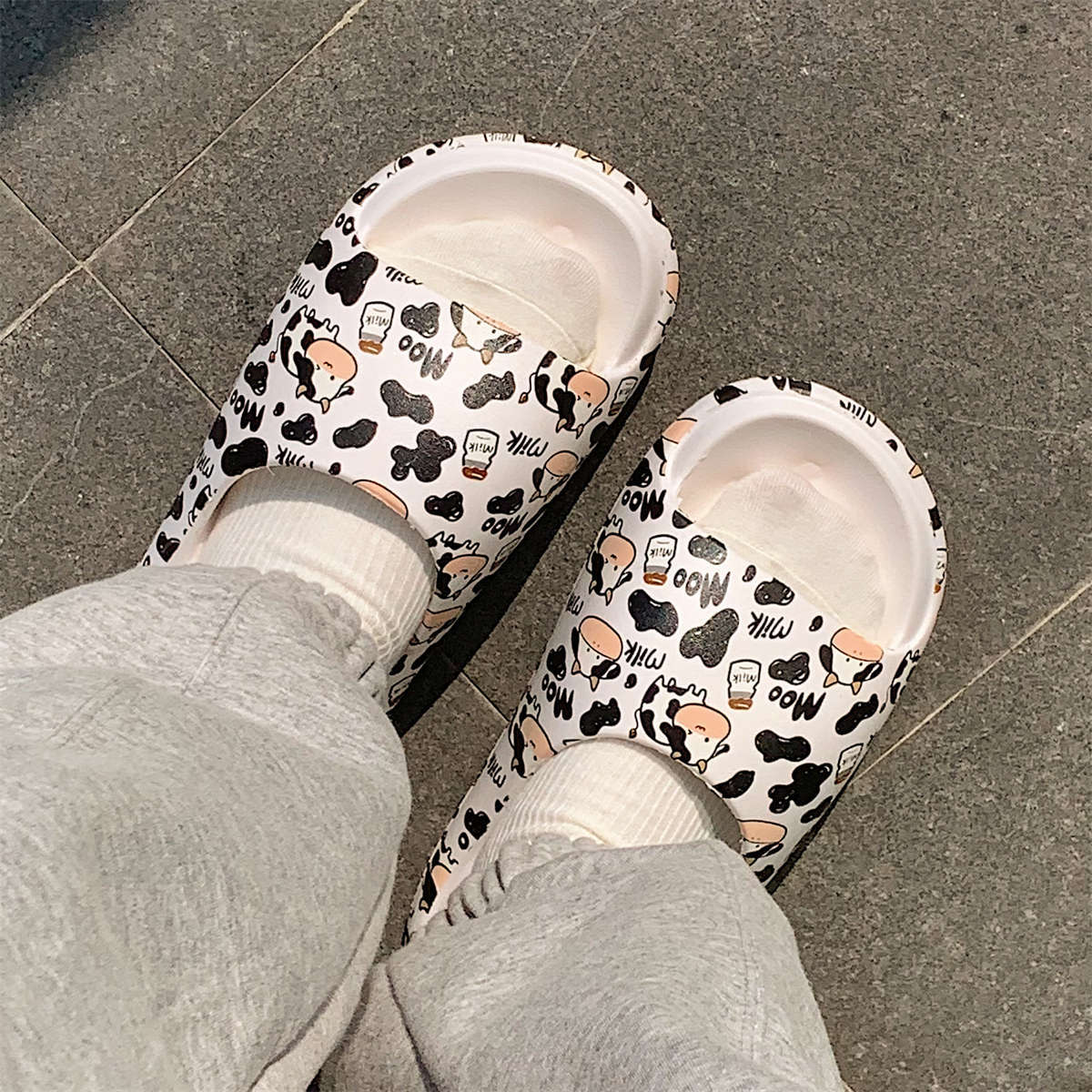 Home Cartoon Cute Cow Platform Sandals For Women