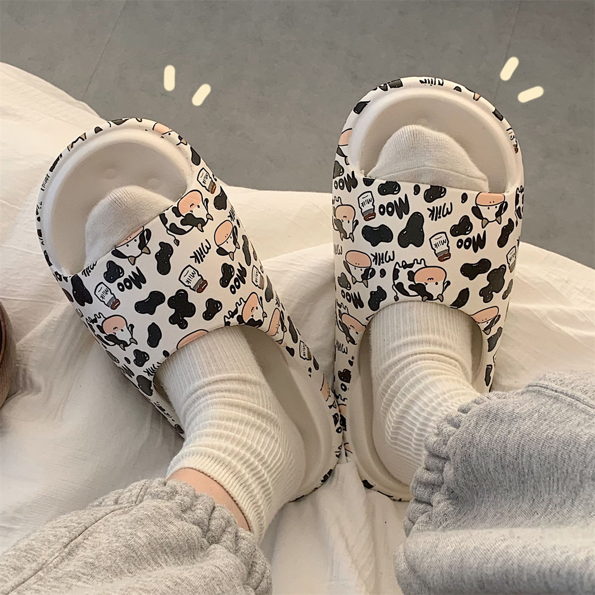 Home Cartoon Cute Cow Platform Sandals For Women