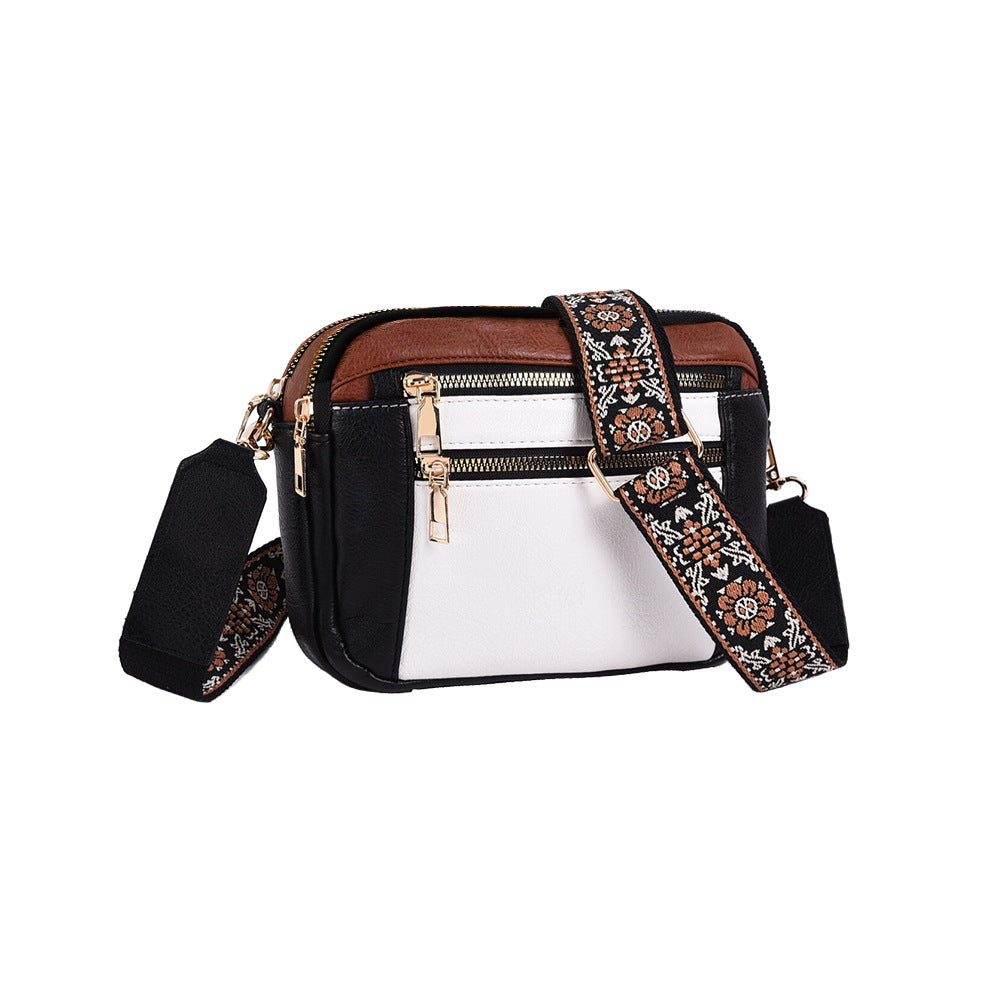 Color Block Multifunctional PU Crossbody Bag With Zipper And Adjustable Shoulder Strap
