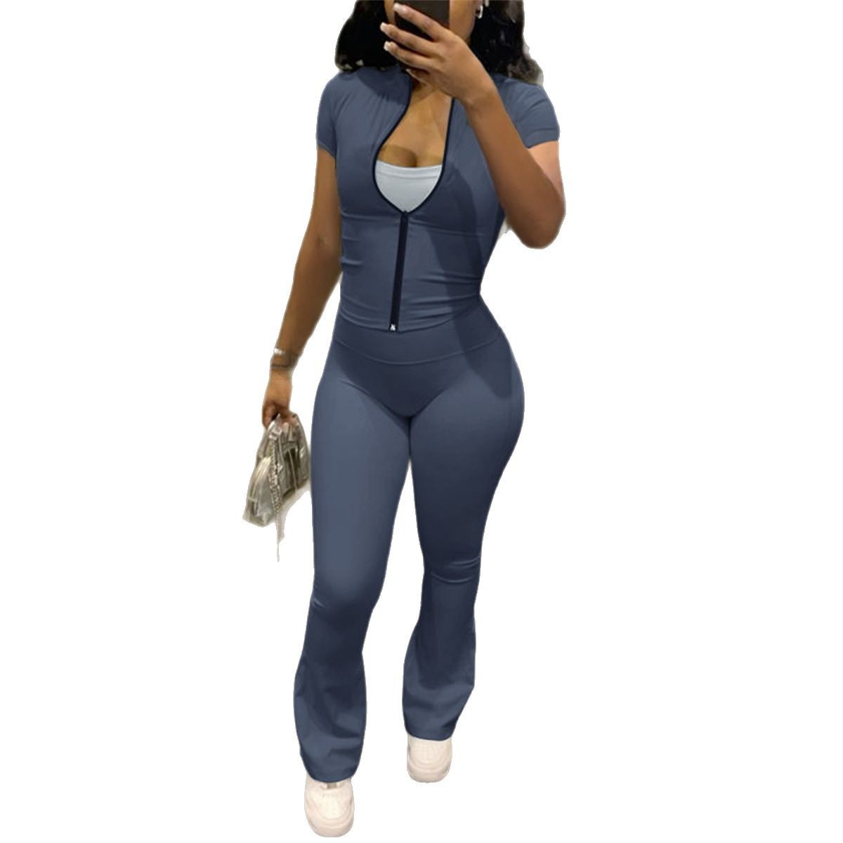 Zipper Short Cardigan High Waist Straight-leg Shorts Yoga Clothes Two-piece Suit