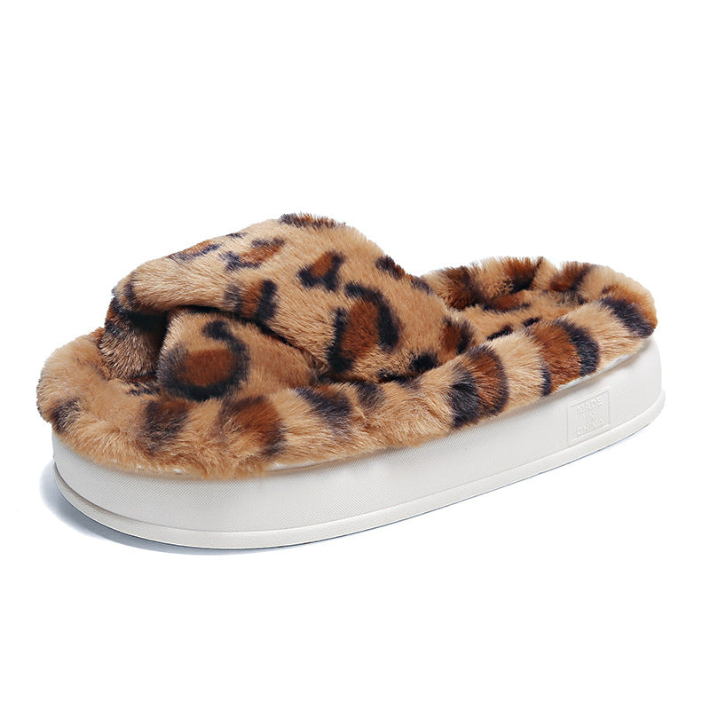 Plus Size Leopard Cross-border Fluffy Slippers Women