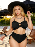 Detachable-strap High-waisted Bikini Vacation Swimwear